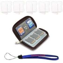 Memory Card Carrying Case - Black / Wallet / Holder / Organizer / Bag - Storage for SD SDHC CF xD Camera Memory Cards With (5) Clear SD Jewel Cases & Everything But Stromboli Lanyard