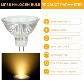 CNMTCCO CNMTCCO Halogen Leuchtmittel MR16 GU5.3 Dimmbar 12V 20W Warmwei? 2700K Perfekt fr Halogenstrahler Einbau- und Schienenbeleuchtung Hohe Lichtqualit?t fr Wohnr?ume 6er Pack