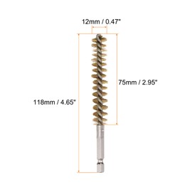 sourcing map Brass Bore Brush 12 mm Diameter Cleaning Wire Brush with Handle 1/4 Inch Hex Shank for Pipes Connections Bearings Pack of 2
