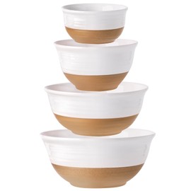 Hasense Mixing Bowls Set, 2.1/1.5/1.0/0.5 Qt Ceramic Nesting Bowls for Kitchen, Large Serving Bowls for Cooking, Prepping, Salad, Soup, Pasta, Classic White Serving Dishes for Thanksgiving, Set of 4