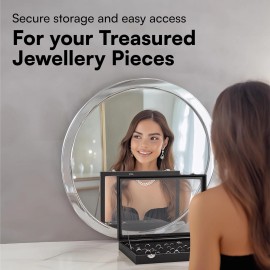 H&S HS Ring Display Box Case - Jewelry Storage Organizer with Glass Lid & Black
