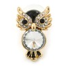 Crystal, Black Enamel Owl Stud Earrings In Gold Plating -