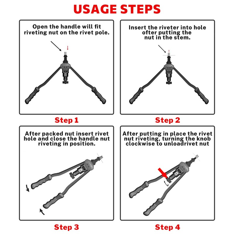 DKwoeshg 16" Professional Rivet Nut Tool Kit - Lever-Style Rivnut