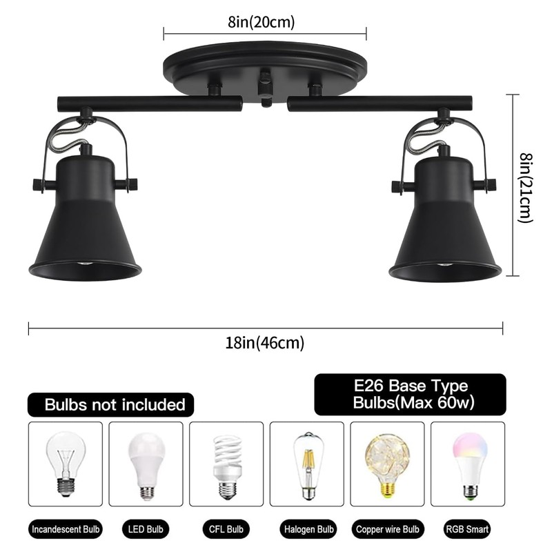 SEEBLEN 2 Light Track Lighting Ceiling, Industrial Directional Ceiling Spot