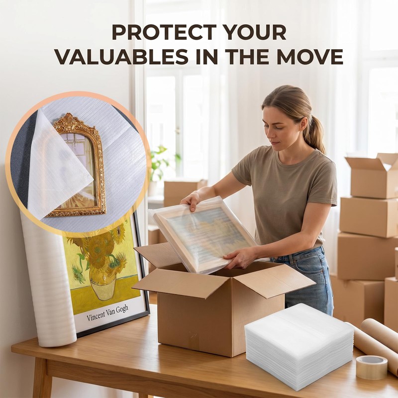 12"x12" Foam Wrap Sheets for Packing, 50 Pack Dish Packing