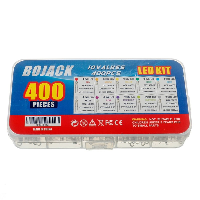 BOJACK 10 Colors 400 pcs 3mm LED Diode Lights Assored