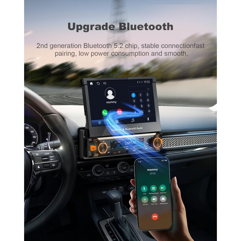 【Upgrade】Y-METDRIVING Single Din Motorized Flip Out Touchscreen Car Radio with