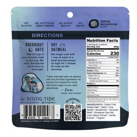 Mushroom Overnight Oats (6 Pack) Superfood Lions Mane Mushroom, Chia & Flax Seed - Organic Protein Oatmeal - High Fiber, Vegan, Gluten Free, Low Sugar - Easy Prep Plant Protein - Blueberry