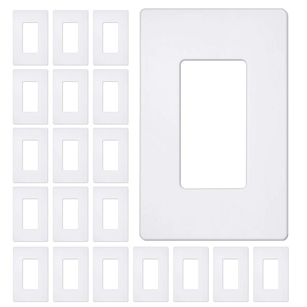 [20 Pack] BESTTEN 1-Gang Mid-Size Screwless Wall Plate, USWP6 Snow