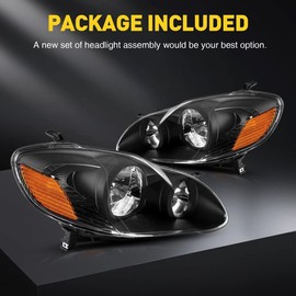 KAC Headlight Assembly, Chrome Housing Amber Reflector Clear Lens Headlights Assembly Compatible with 2003-2008 Corolla(Driver and Passenger Side)