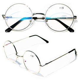 V.W.E. Unisex Round Metal Reading Glasses With Spring Hinge Potter Medium Reader (2 Pairs Silver, 1.75)
