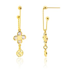 Four Leaf Clover Drop Earrings for Women 14K Gold Plated Sterling Silver Post Hypoallergenic Jewelry Cubic Zirconia Lucky Clover Dangle Earrings [CVRE-CY-G]