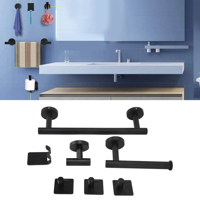 Bathroom Stainless Steel Towel Rack 7 Piece Set Rustproof Colorfast