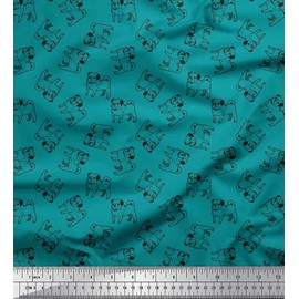 Soimoi Green Poly Crepe Fabric Pug Dog Fabric Prints by Yard 42 Inch Wide