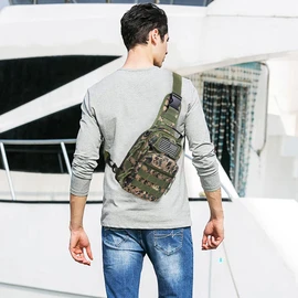 LIMHOO Tactical Sling Bag Backpack Shoulder Bag with USA Flag Patch, Jungle Digital, Daypack Backpacks