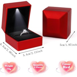 KEISIMI Luxury Ring Box with LED Light, Ring Box for Proposal,Engagement,Wedding,Square Shaped Luxury Jewelry Box with LED Light for Jewelry-Red