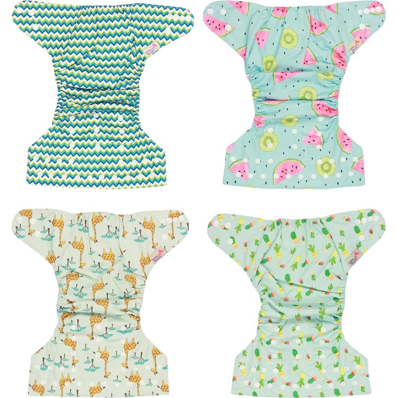 Littles and Bloomz FLP2-0401 Reusable Nappy Standard Popper, 4 Nappies