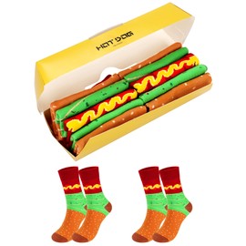 Regilt Funny Hot Dog Socks Box for Men Women Teen Boys-Novelty Funky Crazy Silly Food Socks-Gag Fathers Day Christmas Gifts (US, Alpha, One Size, Regular, Regular, Hotdog-2 Pairs)