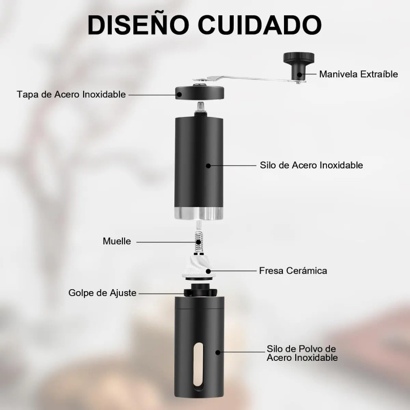 Molino Para Cafe Manual Molinillo De Cafe Acero Inoxidable Negro