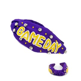 Miracle Collection Game Day Classic Cross Knotted Headband for Women and Girls. (PURPLE YELLOW)