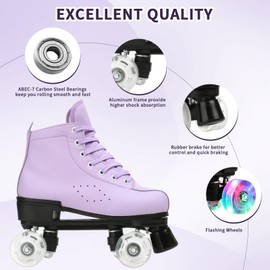 Women's Roller Skates Light Up Wheels, Adjustable Double Row Roller Skates Outdoor Shiny Derby Skates Illuminating for Teens and Youth (Purple flash,9)