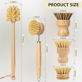 BOMUMVITA 5 Pack Bamboo Dish Brush Set with 14’’ Bottle Brush | Wooden Dish Brush with Natural Sisal & Palm Fiber, Natural Kitchen Scrub Brush for Dis
