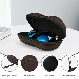 Fintie Glasses Case Sunglasses, EVA Scratch-Resistant Sunglasses Case Hard Case with Carabiner Large Glasses Case for Women Men Outdoor Sports Glasses Cycling Glasses, brown