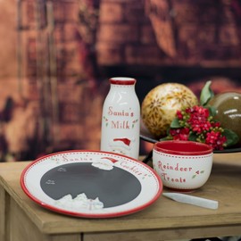 Child to Cherish B01MSHIHI6 Santa and Reindeer Goodies 3pc Ceramic Message Plate, 13" x 9" x 3.5", Red and White