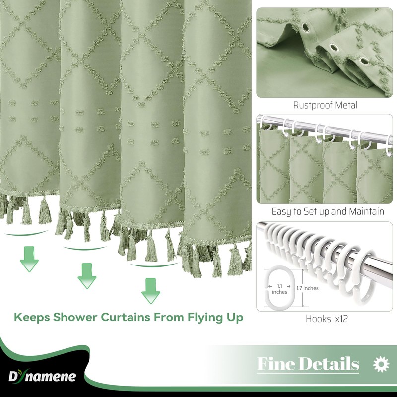 Dynamene 80 Inches Long Shower Curtain, Boho Tufted Geometric Striped