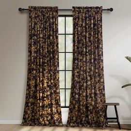 StangH Gold Velvet Curtains 96 inches Long, Print Floral Vintage Home Decoration Thermal Insulated Room Darkening Panels for Living Room Sliding Door/Backdrop, W52 x L96, 2 Panels