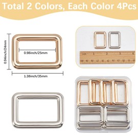 SOFPLATE 1 Box 8 Stück 2 Farben Silberne Rechteckige Schnallen Rechteckiger Schnallenring Aus Metall 25mm Flache Legierung Gold Robuste Gurtband Geldbörsen Schlaufenringe Für Taschen Gurtband Gepäck