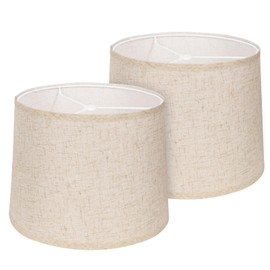 GIGIVOSHA Lamp Shades Set of 2 - Drum Lampshades 11.4" x 12.9" x 9.8" Inches, Fabric Medium Replacement Lampshades for Table Lamp, Floor Lamp, Assembly Required, Spider,Linen