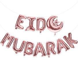 16" Gold Silver Rose Gold Happy Eid Mubarak Foil Balloons - Metallic Letter Balloons Eid Party Decorations (Rose Gold)