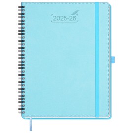 BEZEND Planner 2025-2026 Weekly and Monthly, 8.5" x 11" Academic Calendar (Jul 25-Dec 26) Vertical Daily Agenda with Hourly Timeslot & Monthly Tab, Spiral, PU Leather Softcover - Sky Blue