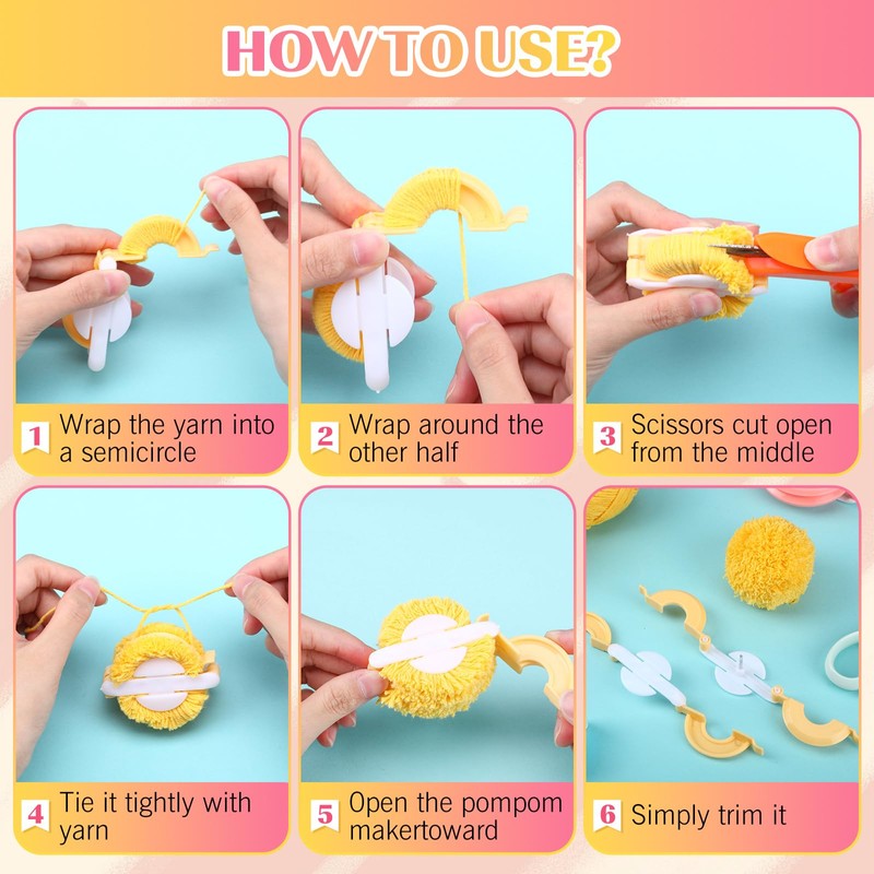 Suncalla 16 Pcs Pompom Makers for Yarn 4 Different Sizes