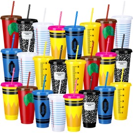 Rtteri 24 Pcs Kindergarten Graduation Gift in Bulk 24 oz Reusable Teacher Appreciation Cups Tumbler with Lids and Straws Back to School Party Favors First Day of School Gift for Classroom Supplies