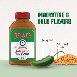 Beaver Brand Extra Hot Jalapeño Mustard, Spicy Mustard with Jalapeño and Cayenne, 13 oz Squeeze Bottle