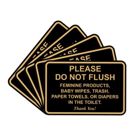 All Quality Classic Framed Please Do Not Flush Thank You Bathroom Etiquette Sign - Laser-Engraved Lettering | Durable ABS Plastic | Vibrant Colors - 5" x 7" (Black-Gold) 5 Pack