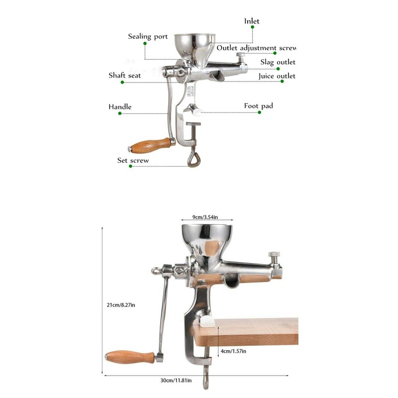 Stainless Steel Manual Wheatgrass Juicer, Hand Crank Fruit Vegetable Orange