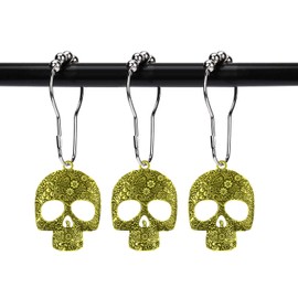 ZILucky Set of 12 Sugar Skull Shower Curtain Hooks Decorative Home Bathroom Stainless Steel Rustproof Skeletons Shower Curtain Rings Decor Accessories (Gold)