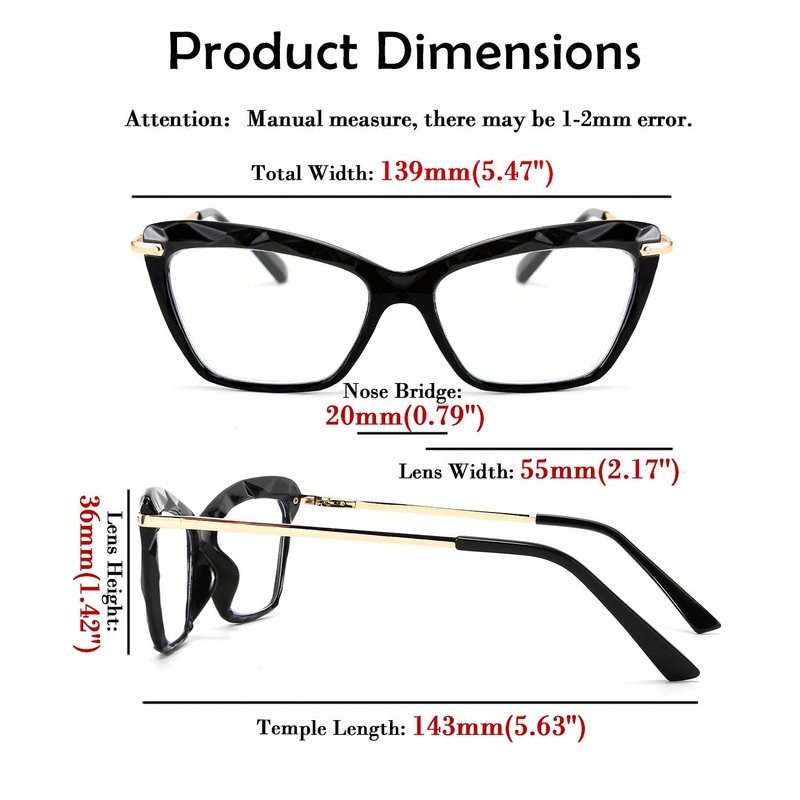 FEISEDY Crystal Cat Eye Reading Glasses Blue Light Blocking Reader