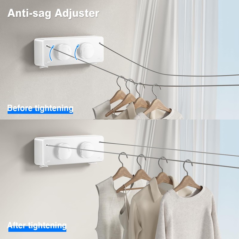 MUSTORN Retractable Clothesline Indoor, Non-Sagging Twin Clothes Line Retracting Outdoor