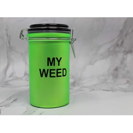 TMI Stash Jars Large 6 inches Tall Airtight Glass Herb Stash Jar - inchesMY WEED inches Green and Black Design
