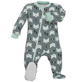 zippyjamz – Zipper Organic Sleeper Footed Baby Pajamas with Inseam Zipper (Quiet Fox - Green, 18-24 months)