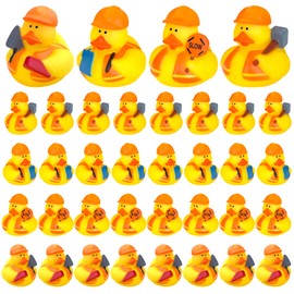 32 Pcs Construction Worker Rubber Ducks Construction Theme Party Favors 2 Inches Cute Construction Rubber Ducks for Construction Birthday Party Car Transportation Swimming Decor Supplies