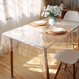 DIKARIYA PVC Table Film, Transparent, 140 x 160 cm, PVC Tablecloth, Transparent Tablecloth, Plastic Tablecloth, Washable, Transparent Film, Crystal Clear Film, Waterproof, Greaseproof Table Protector