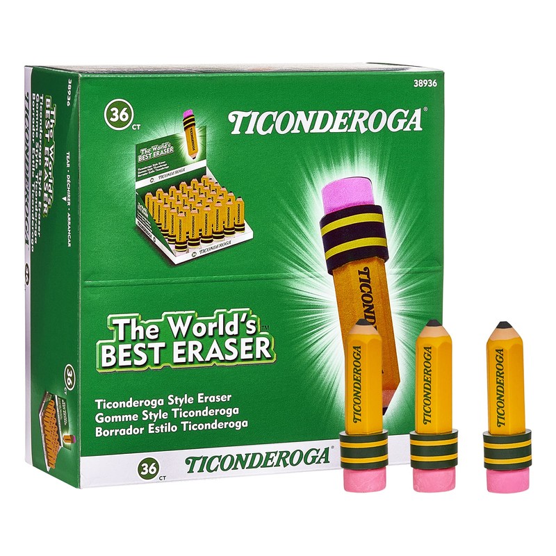 TICONDEROGA Erasers, Pencil Shaped, Yellow, 36-Pack (38936)