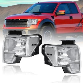 Fullux Headlights for Ford F150 2009-2014 Complete Pair Replacements Headlamp Chrome Housing Clear Reflector 2010 2011 2012 2013 F-150