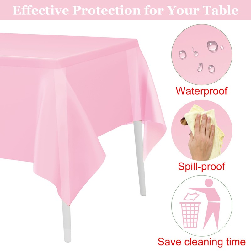 PLULON 4 Pcs Pink Tablecloths Plastic Disposable Table Cover for