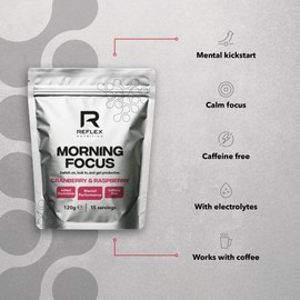 Reflex Nutrition Morning Focus Nootropic Powder – Stimulant-Free Including Caffeine for Focus & Cognitive Function, with B Vitamins, Electrolytes, Cognizin (Cranberry & Raspberry, 120g, 15 Servings)